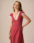 Clara | Robe Maxi Rouge à Pois et Dentelle