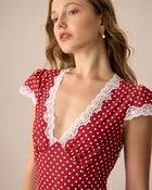 Clara | Robe Maxi Rouge à Pois et Dentelle
