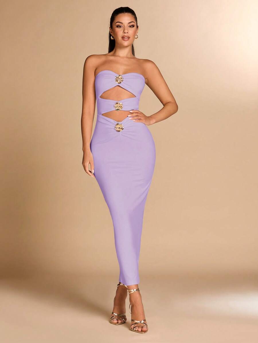 Lyanne | Robe Sculptée & Fleur Dorée