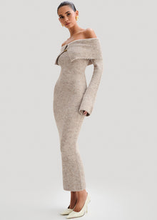Velour | Robe Midi Épaules Dénudées en Maille