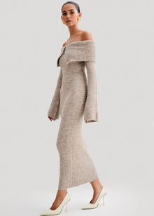 Velour | Robe Midi Épaules Dénudées en Maille