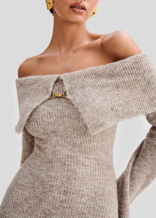 Velour | Robe Midi Épaules Dénudées en Maille