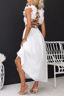 Clarisse | Robe Maxi Fleurie à Volants et Lacets au Dos