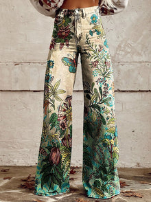 Capucine | Pantalon Large à Motif Jardin Rétro