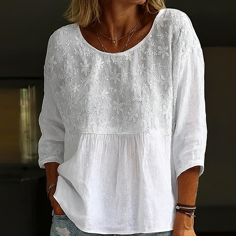 Célia | Blouse Patchwork Brodée De Fleurs