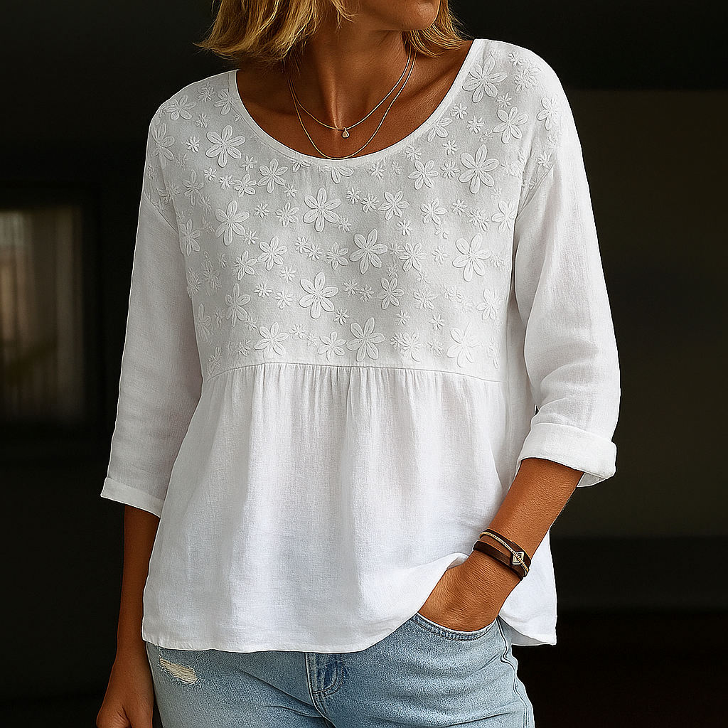 Célia | Blouse Patchwork Brodée De Fleurs