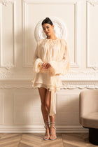 Séraphine | Robe Courte Plissée à Manches Longues