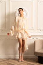 Séraphine | Robe Courte Plissée à Manches Longues