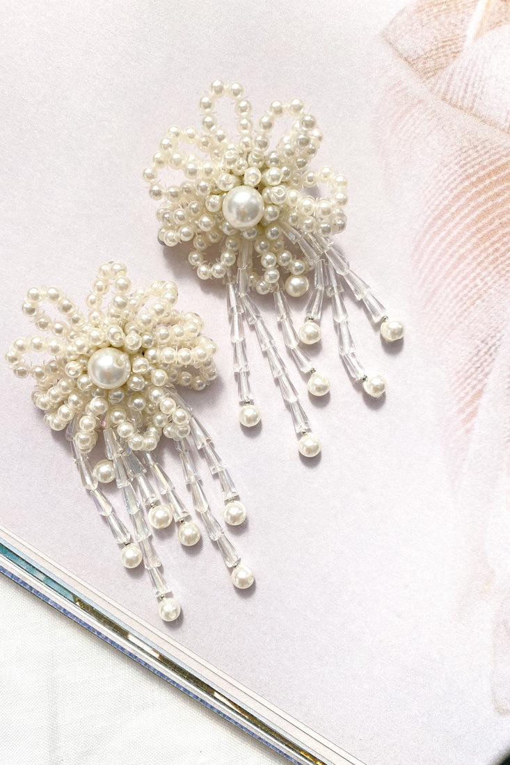 Boucles d'oreilles en perles Winslet Fleur Blanches