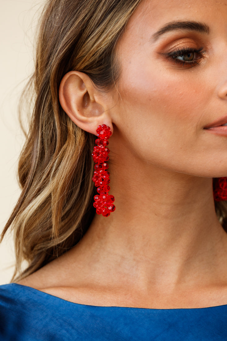 Boucles d'oreilles florales Osaka en perles rouges
