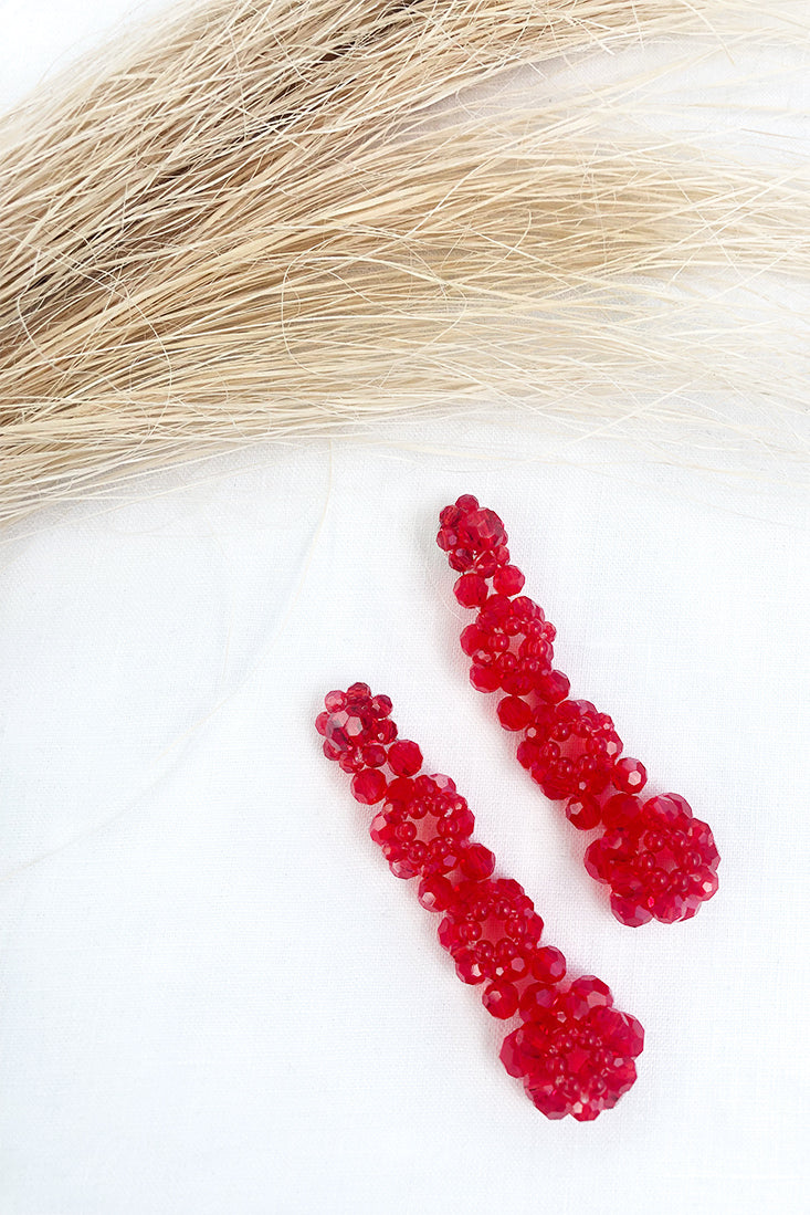 Boucles d'oreilles florales Osaka en perles rouges