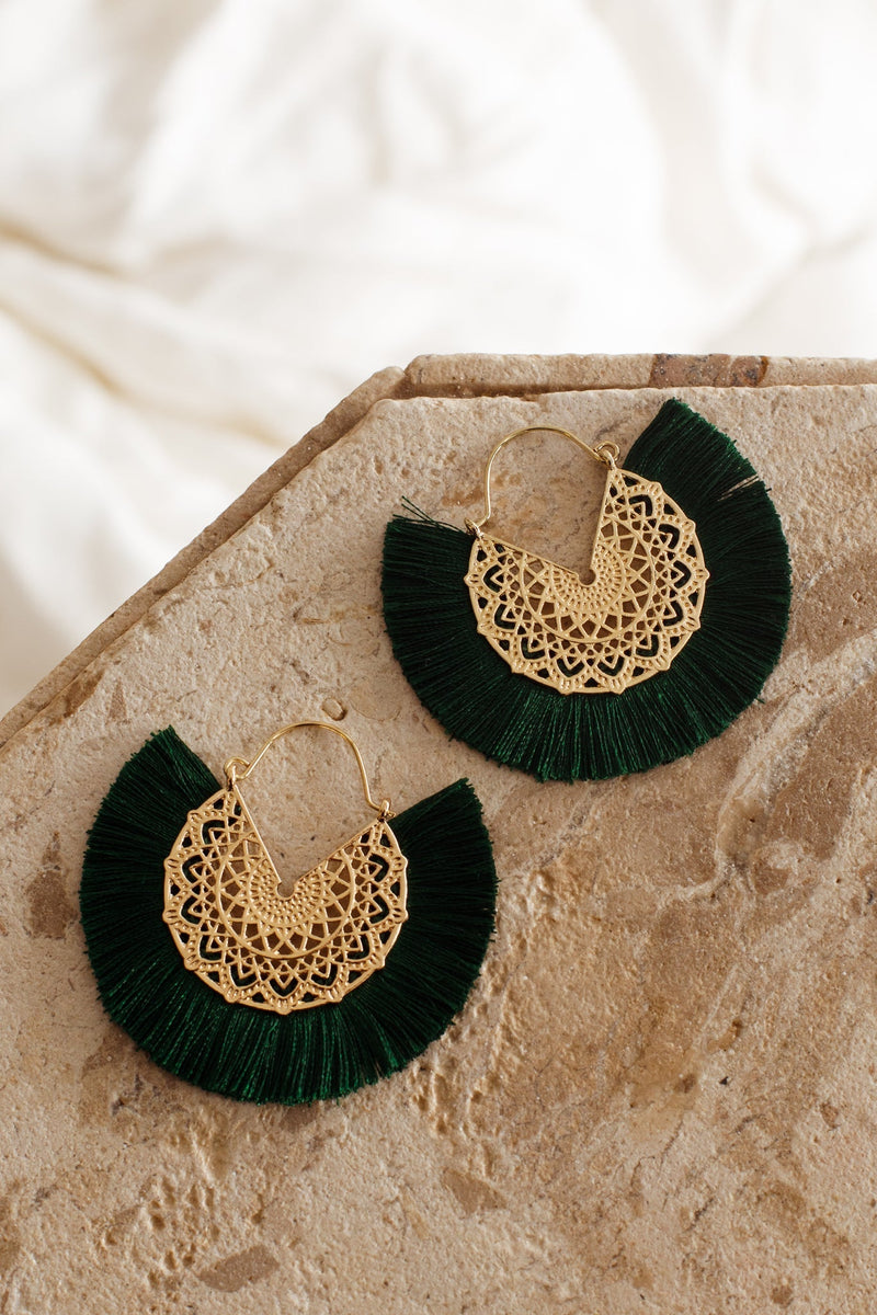 Boucles d'oreilles à franges en filigrane doré Bali Forêt