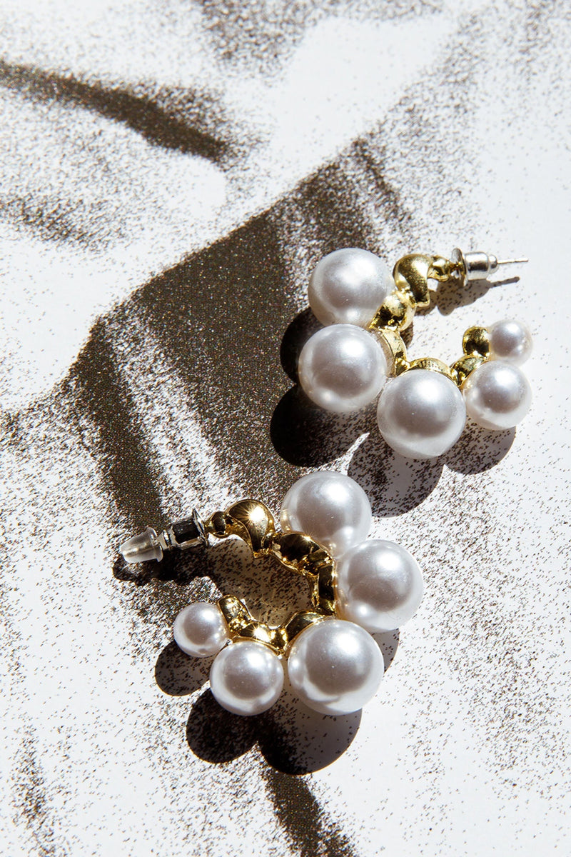 Boucles d'oreilles créoles perles St Tropez Or