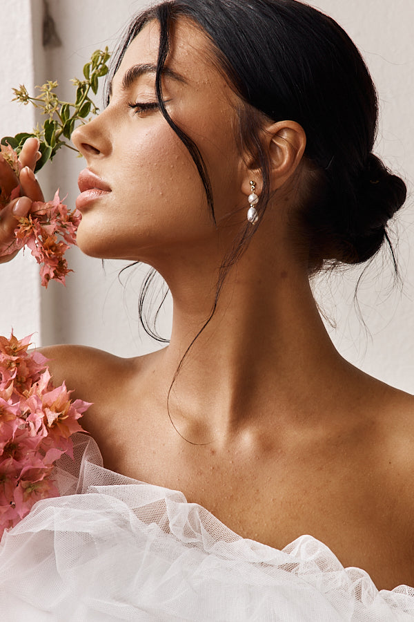 Boucles d'oreilles Minka Double Perle en Or