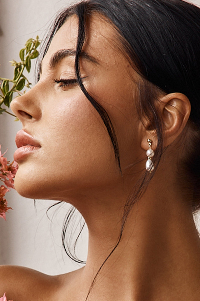 Boucles d'oreilles Minka Double Perle en Or