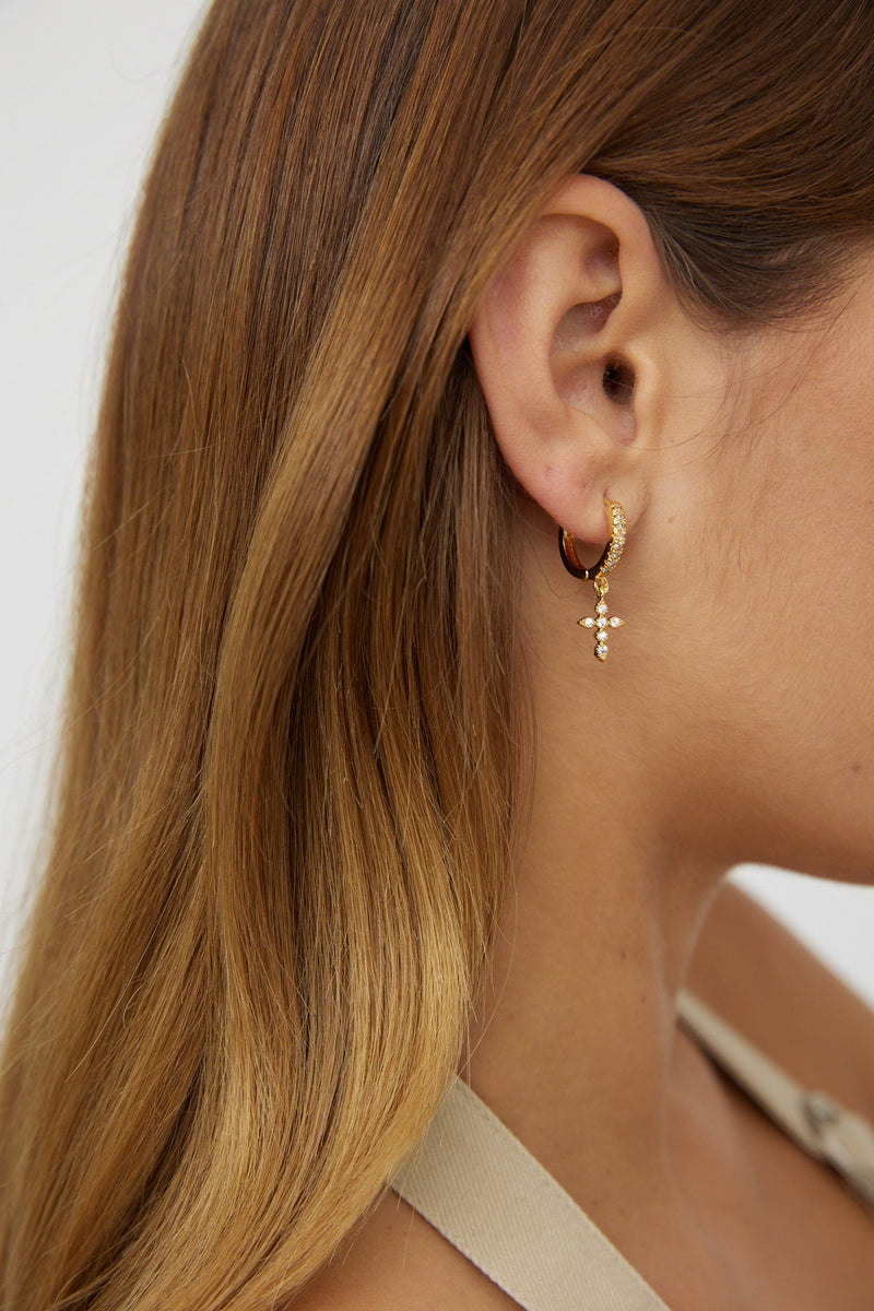 Boucles d'oreilles Croix en Zircon de Salut Or