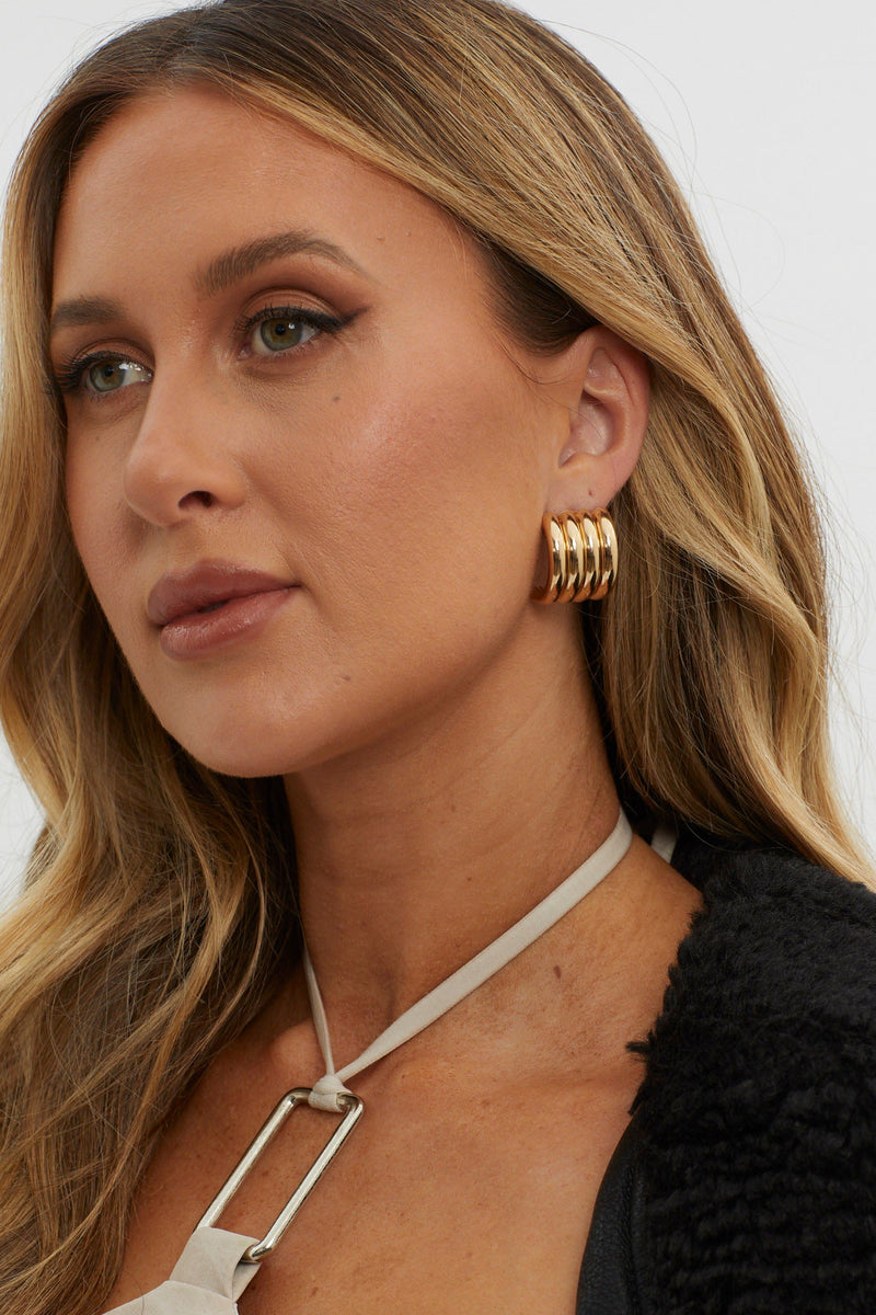 Boucles d'oreilles créoles à stries Mally Or