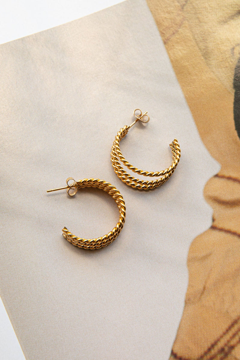 Boucles d'oreilles créoles ouvertes triples San Francisco en or