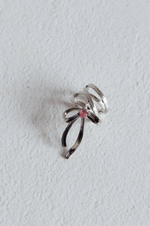 Bracelet d'oreille en strass avec nœud argenté