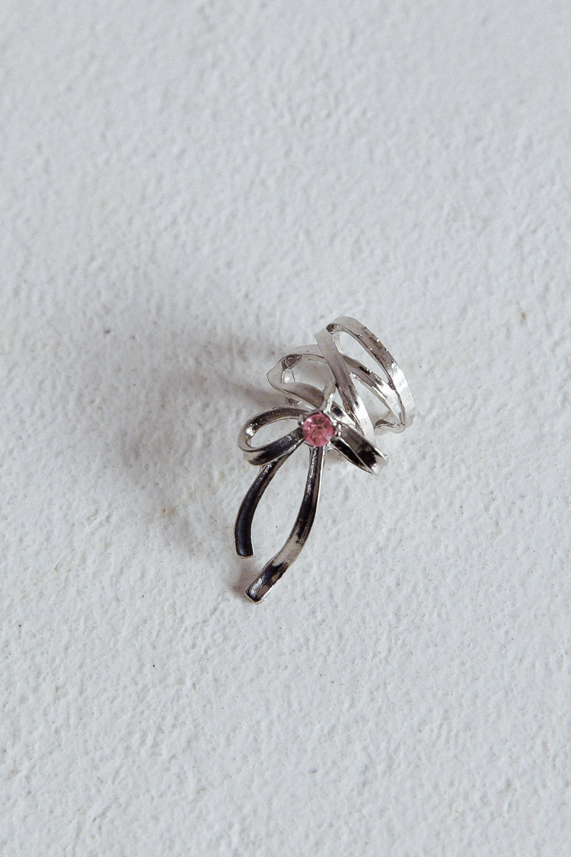 Bracelet d'oreille en strass avec nœud argenté