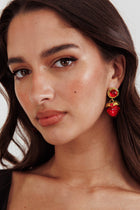 Boucles d'oreilles cœur rouge gonflé Raja en or
