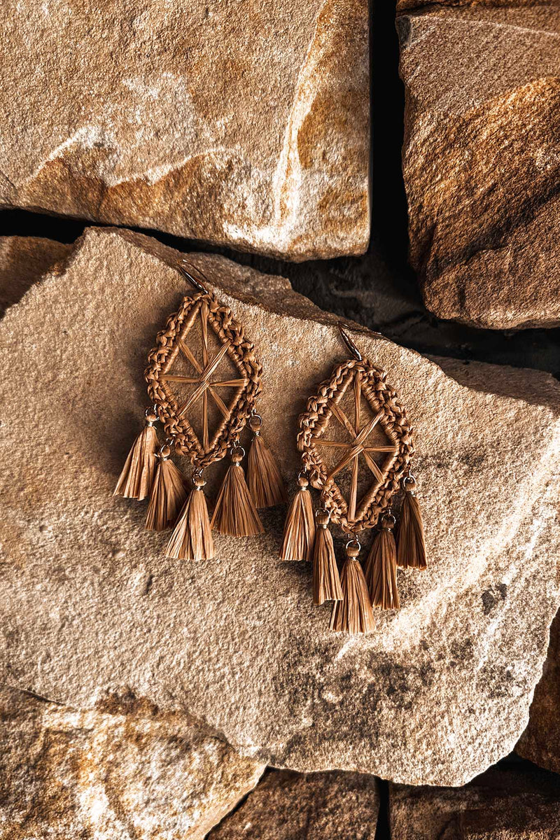 Boucles d'oreilles à franges tissées Immense Marron