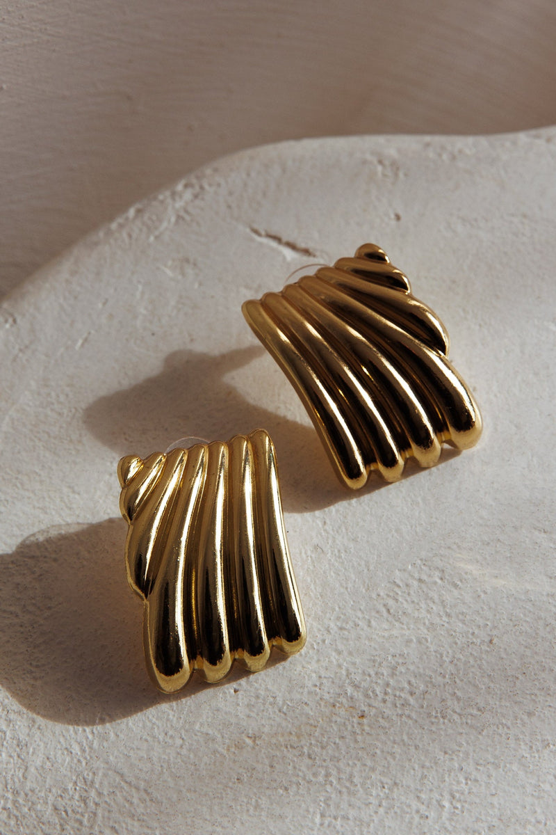 Boucles d'oreilles Rectangulaires Rainurées en Or