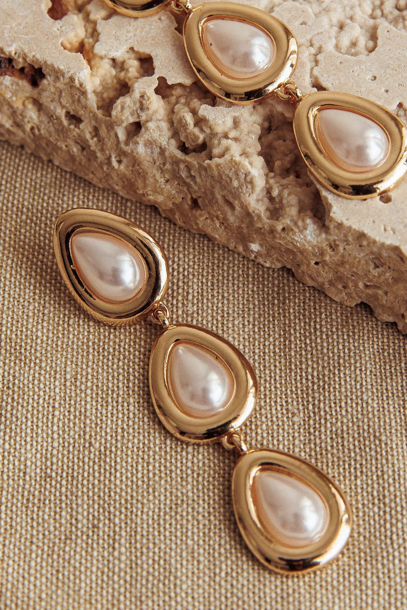 Boucles d'oreilles Marion Triple Goutte Or Perle