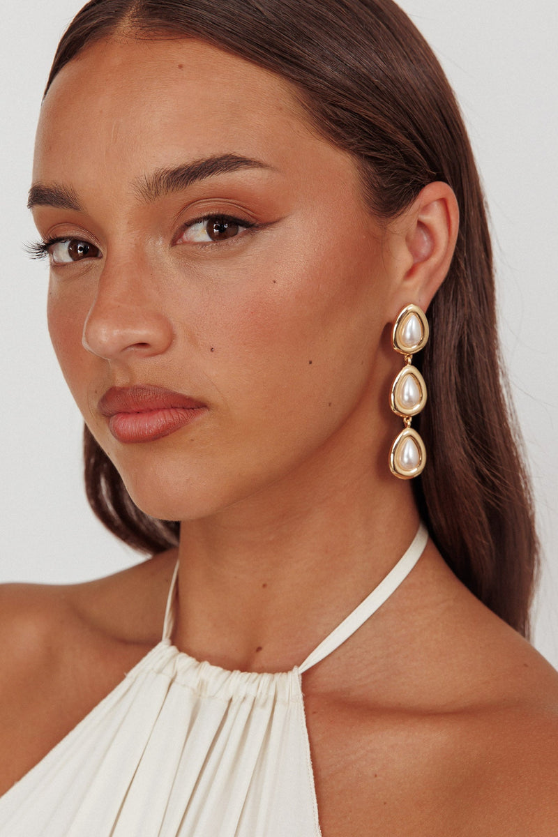 Boucles d'oreilles Marion Triple Goutte Or Perle