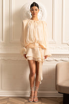 Séraphine | Robe Courte Plissée à Manches Longues
