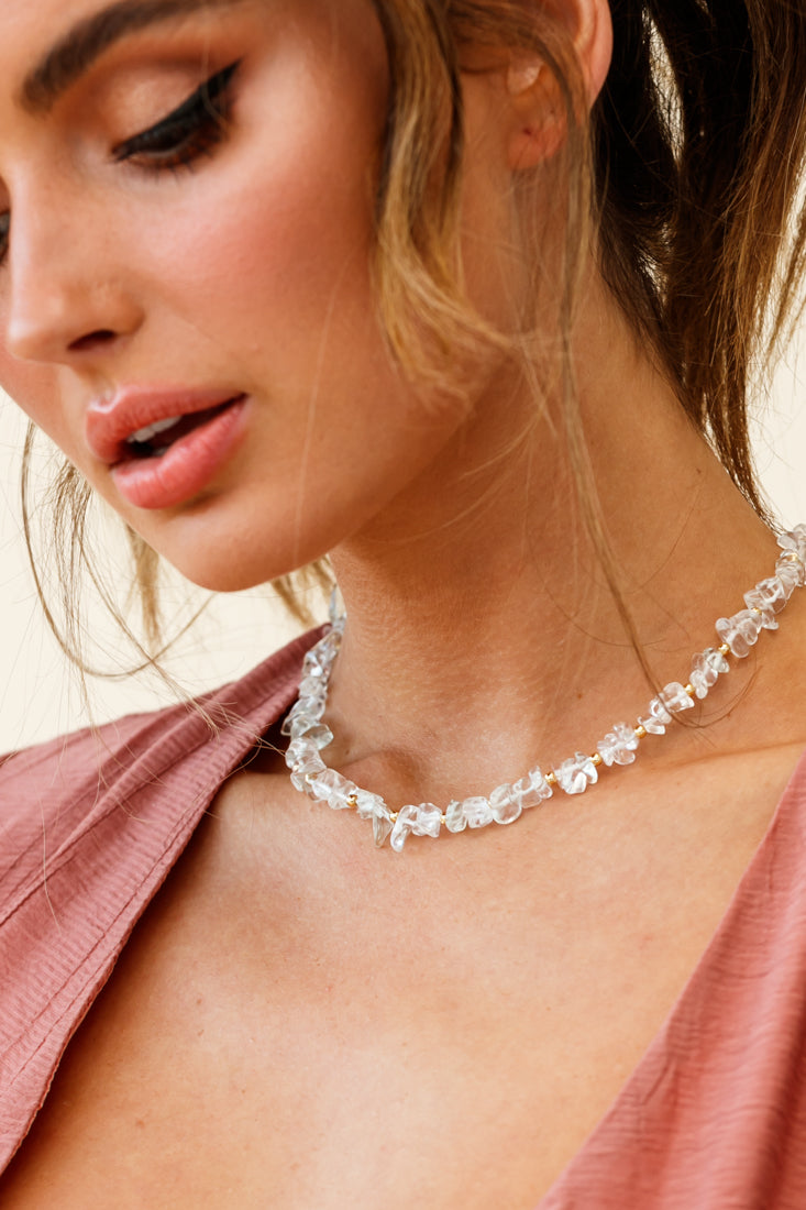 Collier Tiffany en Baroque Transparent et Perles Dorées