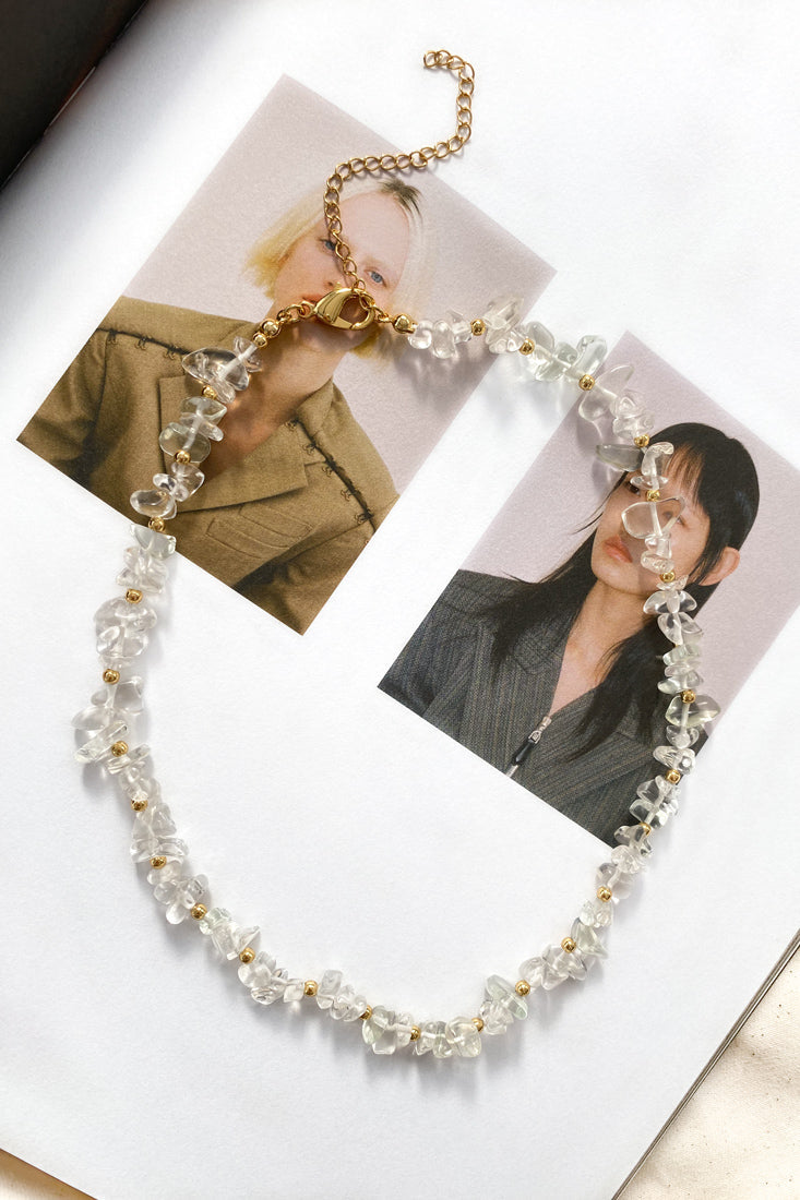 Collier Tiffany en Baroque Transparent et Perles Dorées