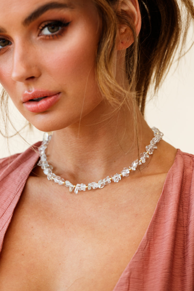 Collier Tiffany en Baroque Transparent et Perles Dorées