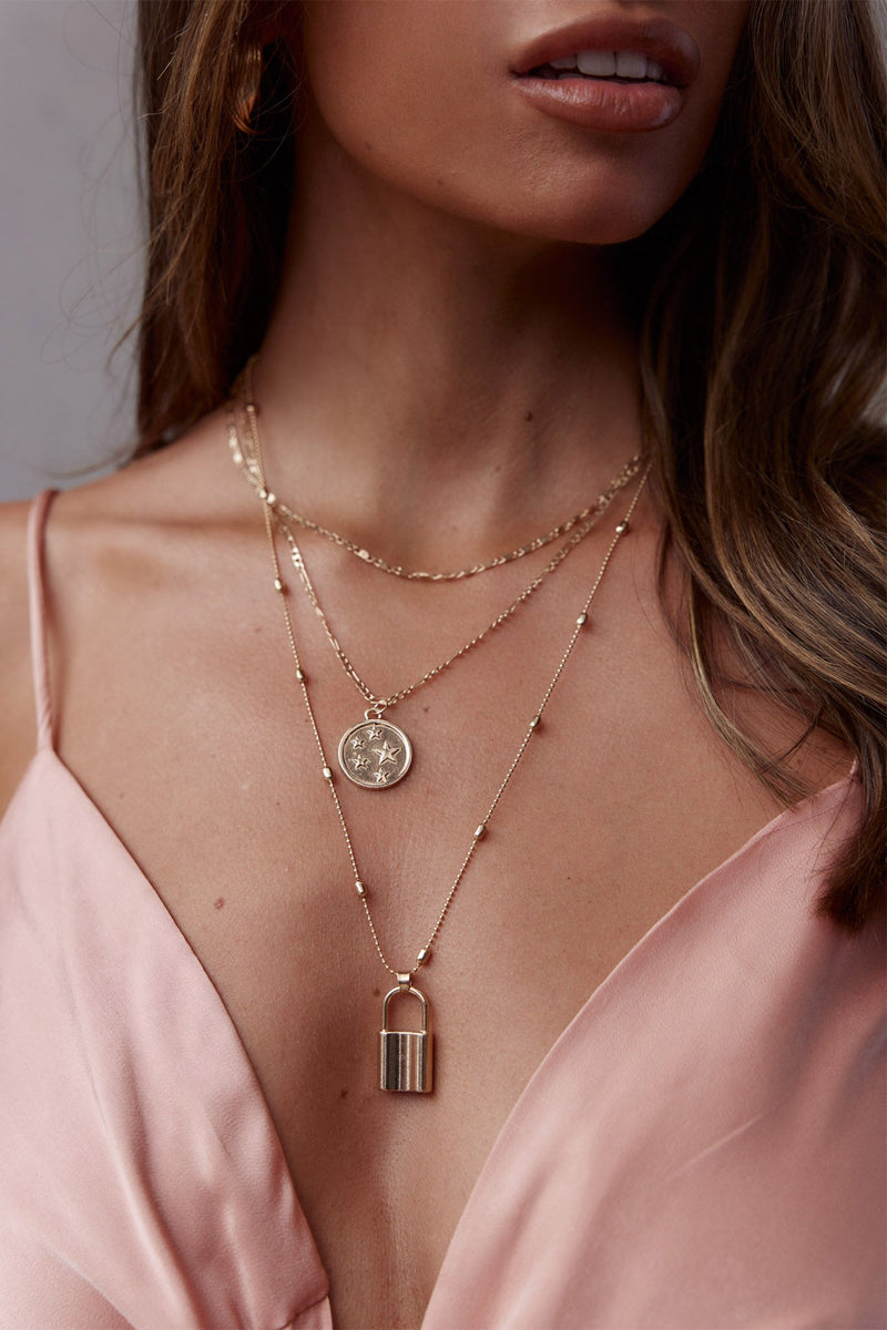 Pendentif de Serrure Magique Collier Set Or