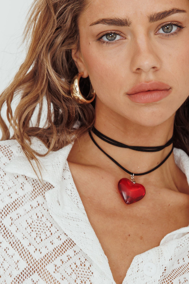 Collier Choker Cœur d'Amoureux Rouge