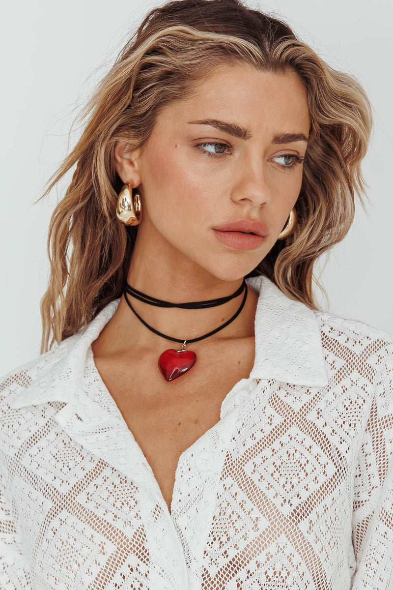 Collier Choker Cœur d'Amoureux Rouge