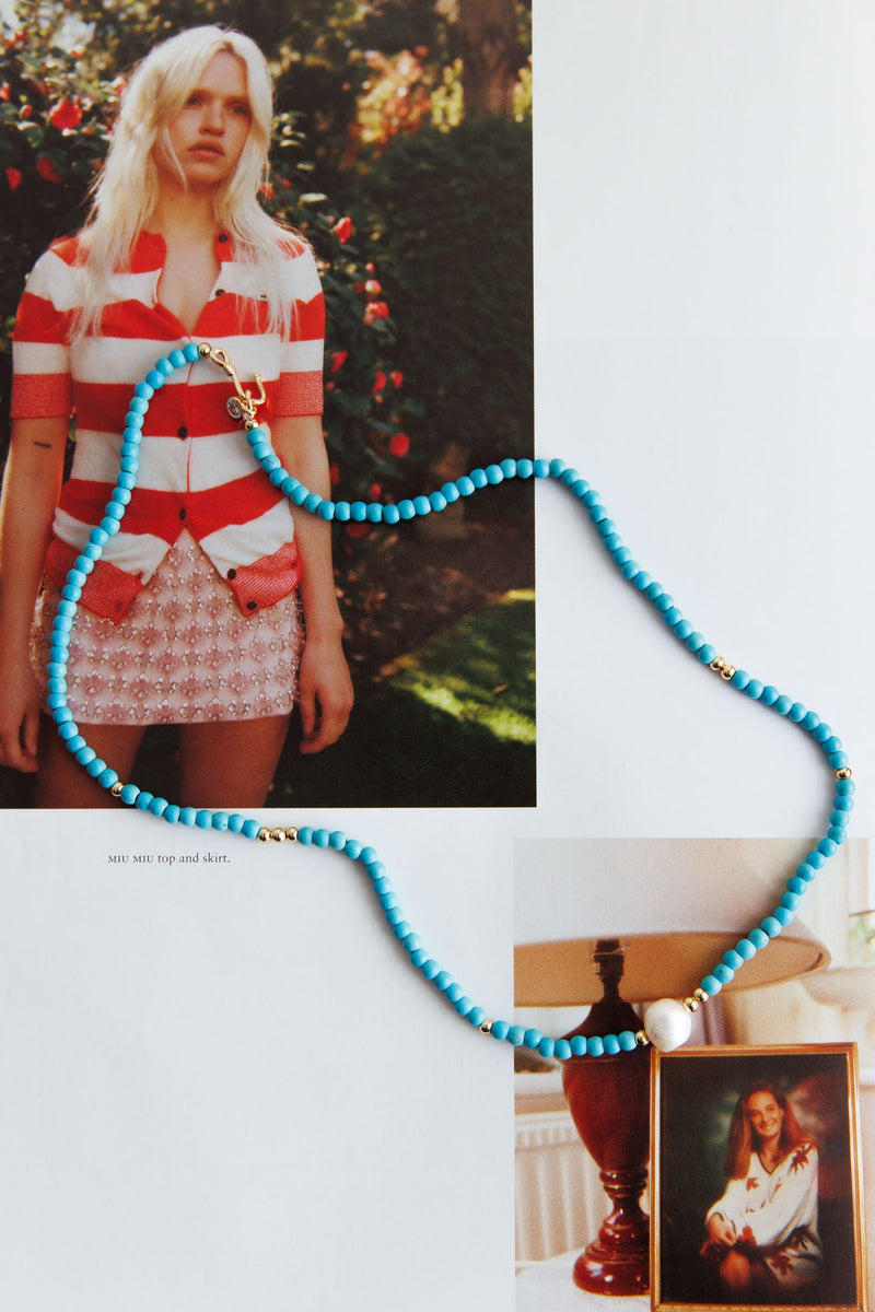 Collier en perles turquoise d'Ibiza en or