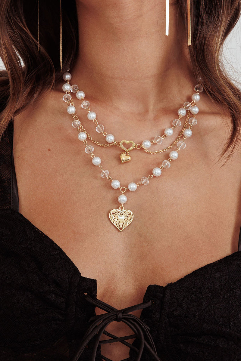 Collier Multi-Rangs Coeur et Perle Venus Or