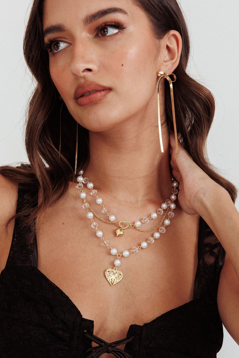 Collier Multi-Rangs Coeur et Perle Venus Or