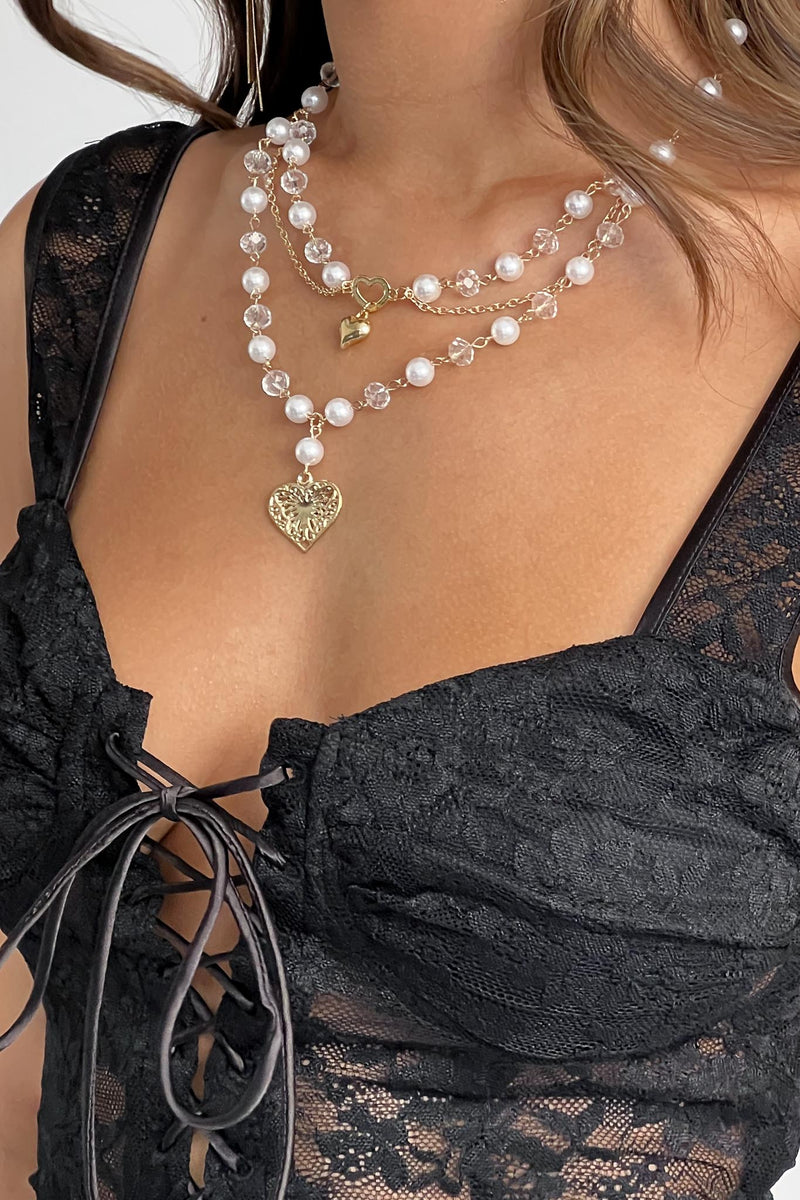 Collier Multi-Rangs Coeur et Perle Venus Or