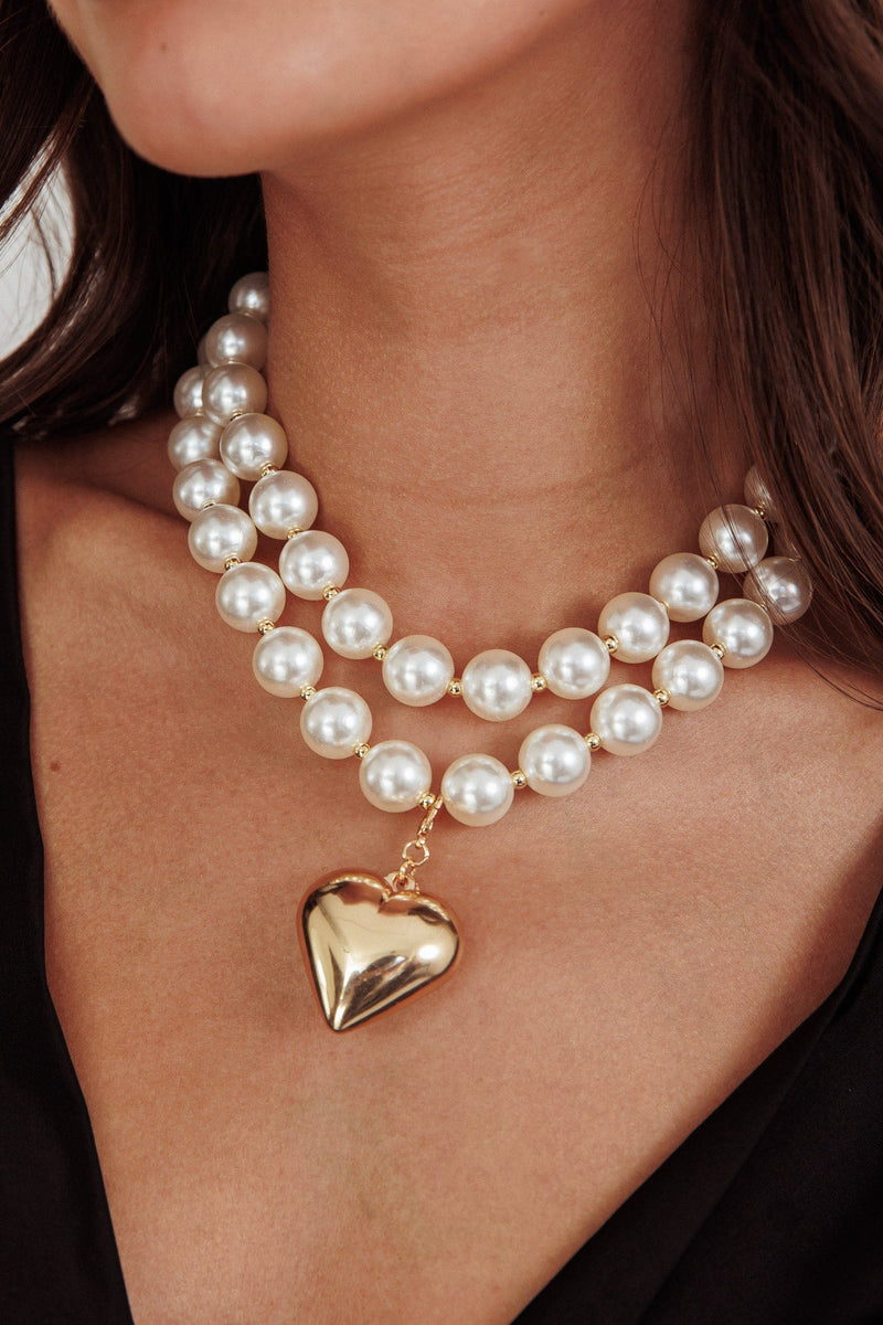 Collier en perles cœur large Kerri Or