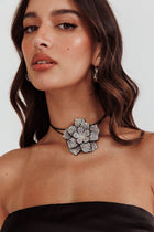 Collier Choker Fleur Diamante Magnolia Noir