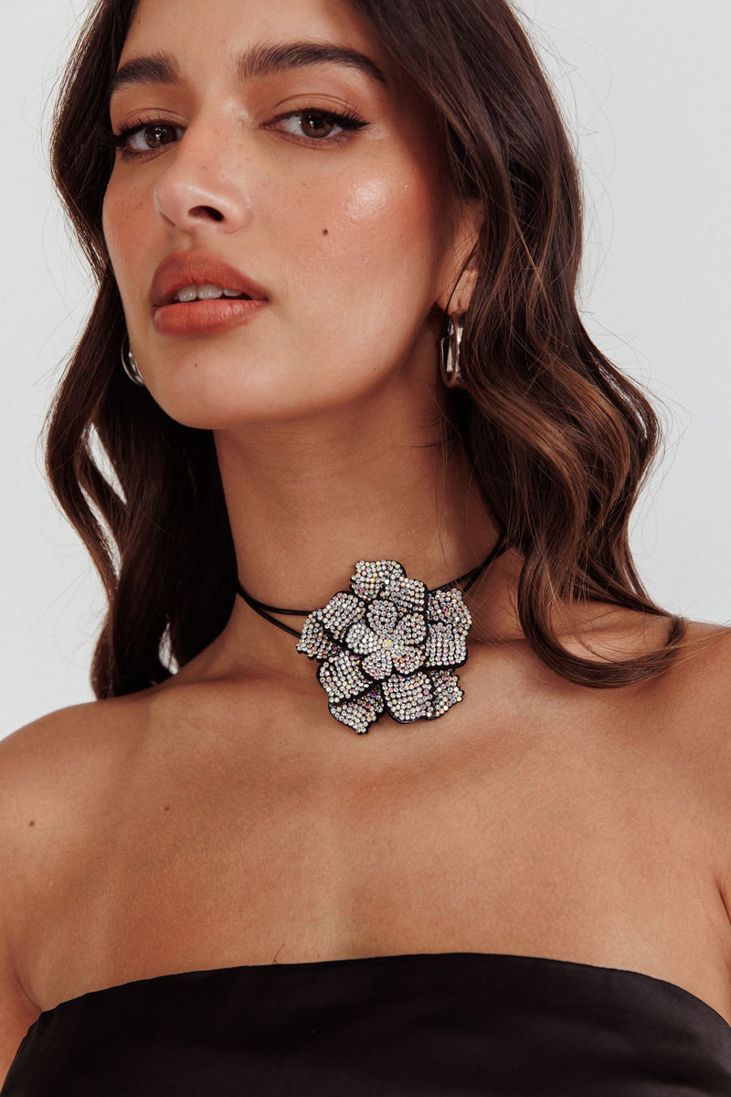 Collier Choker Fleur Diamante Magnolia Noir