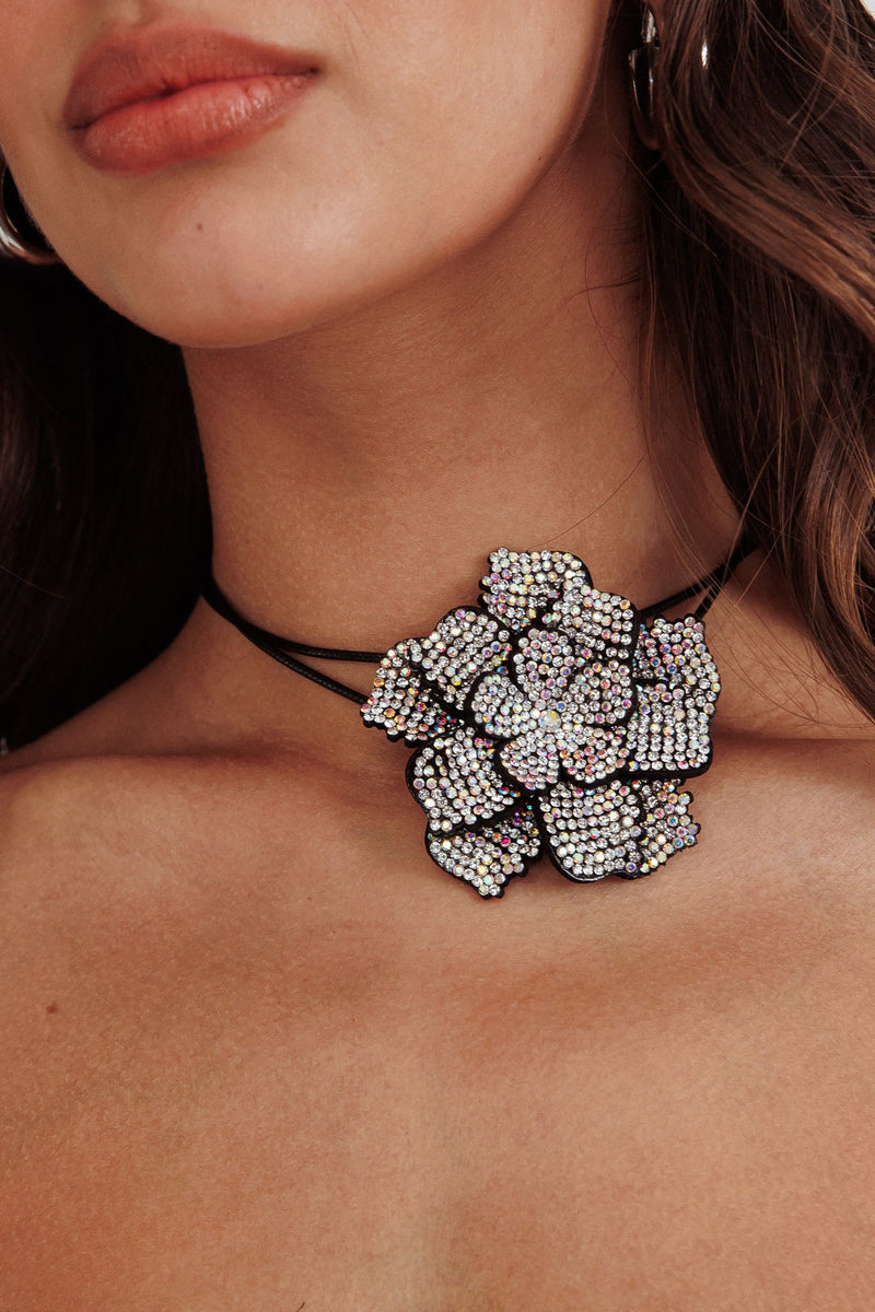 Collier Choker Fleur Diamante Magnolia Noir