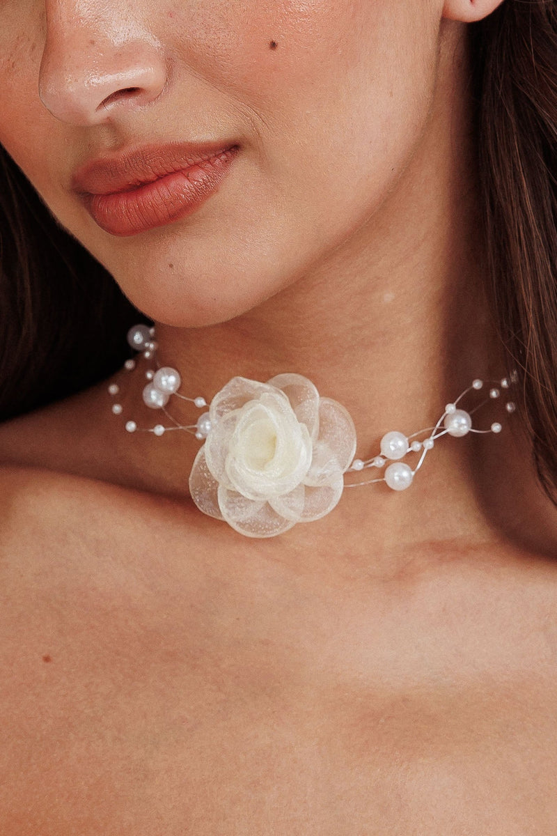 Collier Choker en Chiffon Rose Magic Moments Perle