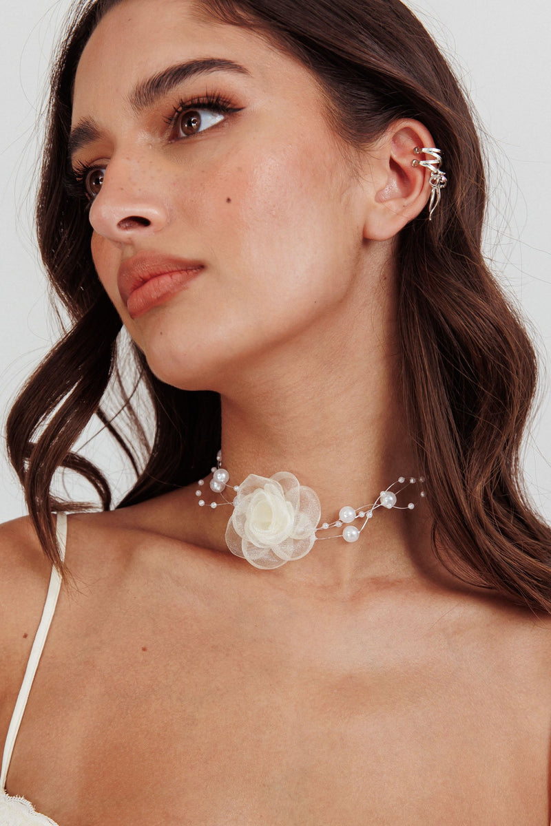Collier Choker en Chiffon Rose Magic Moments Perle