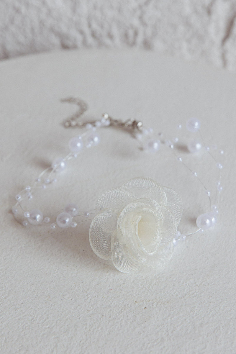 Collier Choker en Chiffon Rose Magic Moments Perle