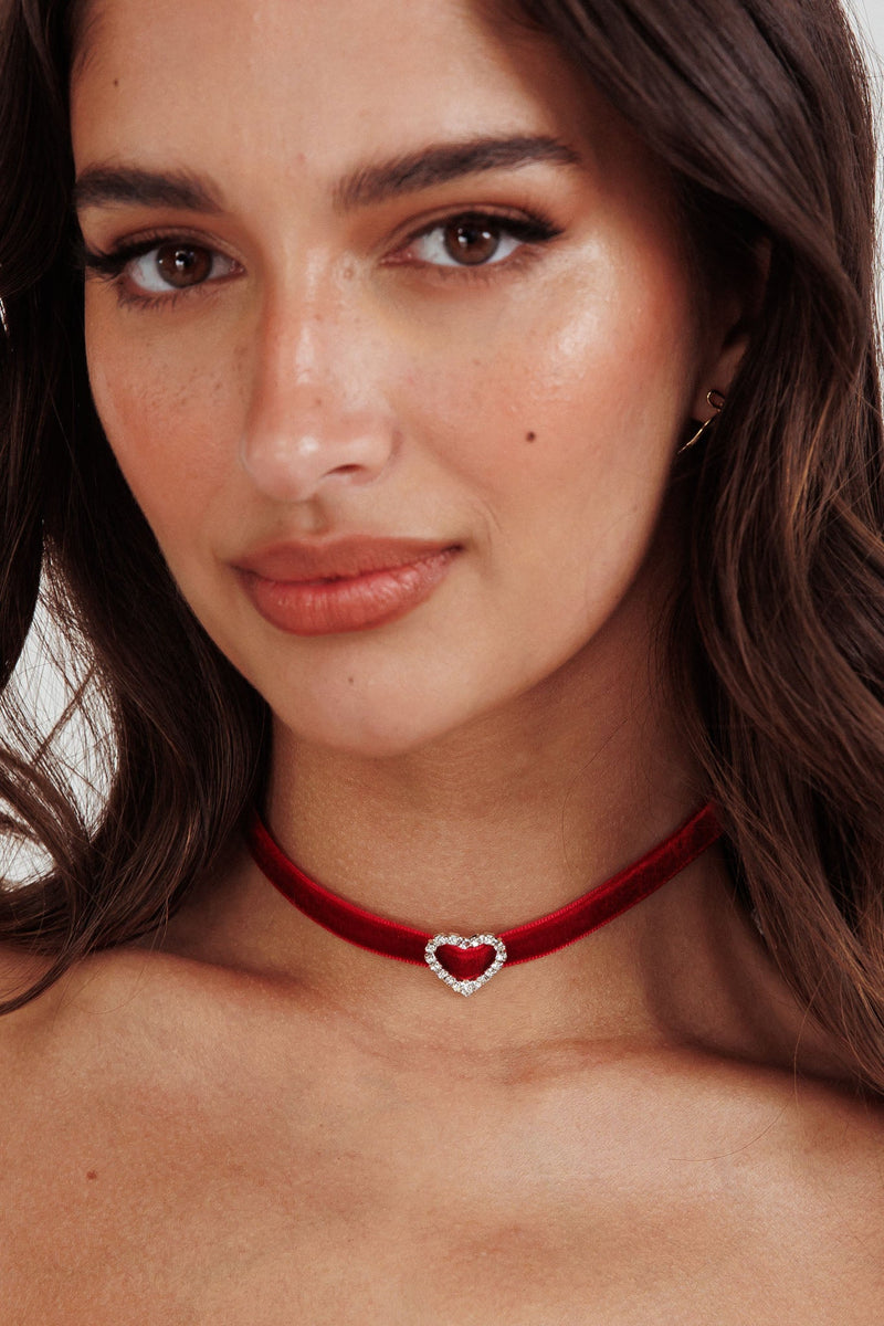 Collier ras de cou en velours cœur Diamante Lola Rouge