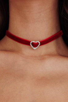 Collier ras de cou en velours cœur Diamante Lola Rouge