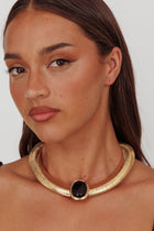 Collier Pendentif Ovale Cléopâtre Or Noir